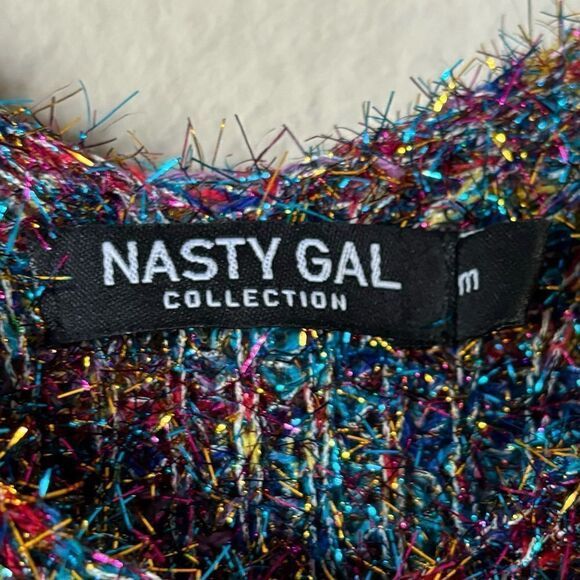 Nasty Gal Tinsel Time Pink Multicolor Sweater Crop V Neck  Size M - Picture 11 of 11